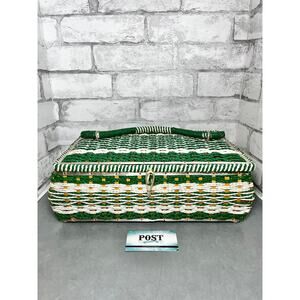 Vintage Green & White Wicker Sewing Basket